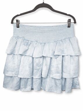 Arula Light Blue Tiered Ruffle Mini Skirt 0X Smocked Waist Boho